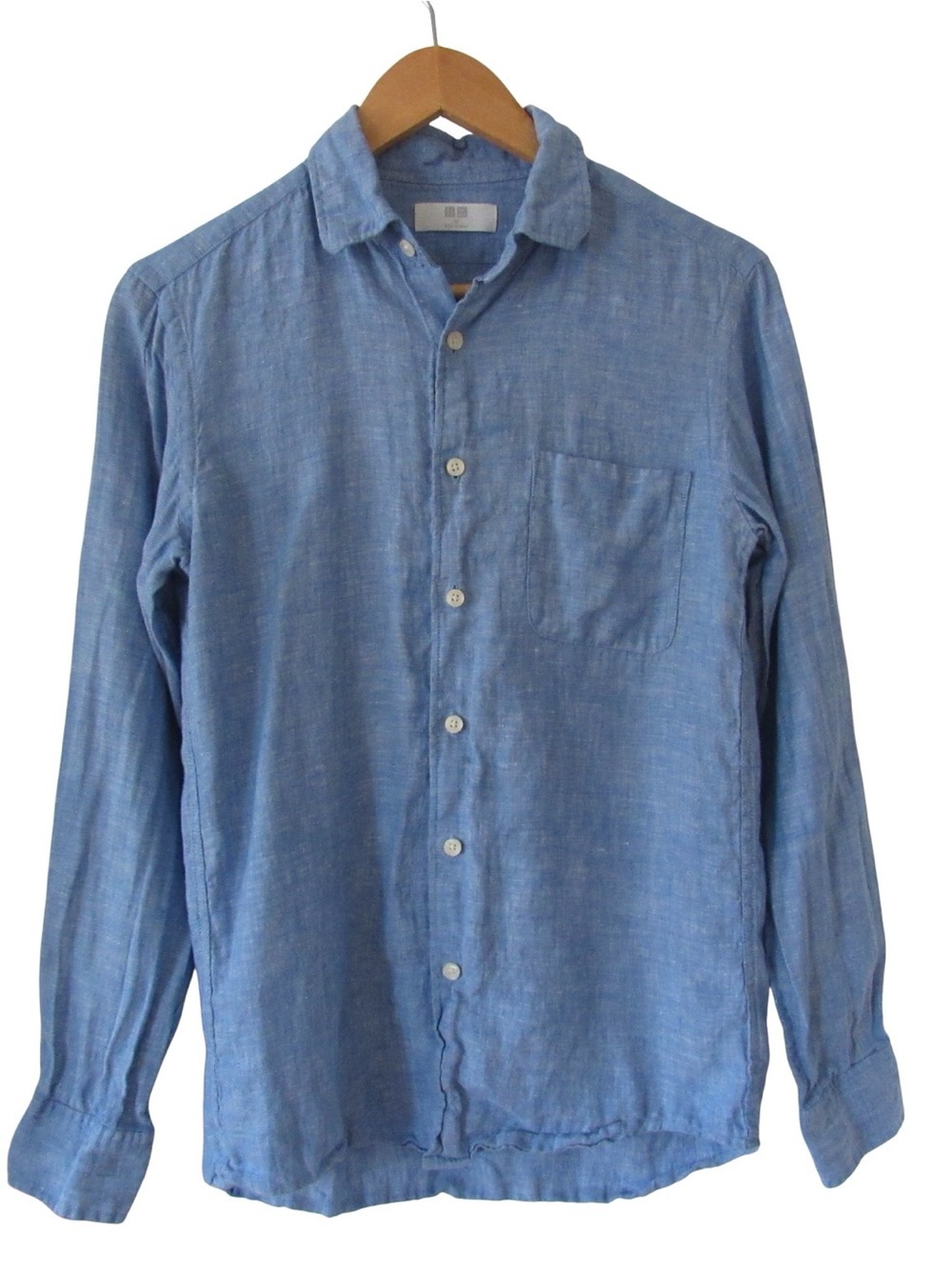 Uniqlo Womens Linen Button Down Shirt XS blue Long Sleeves Breathable Classic
